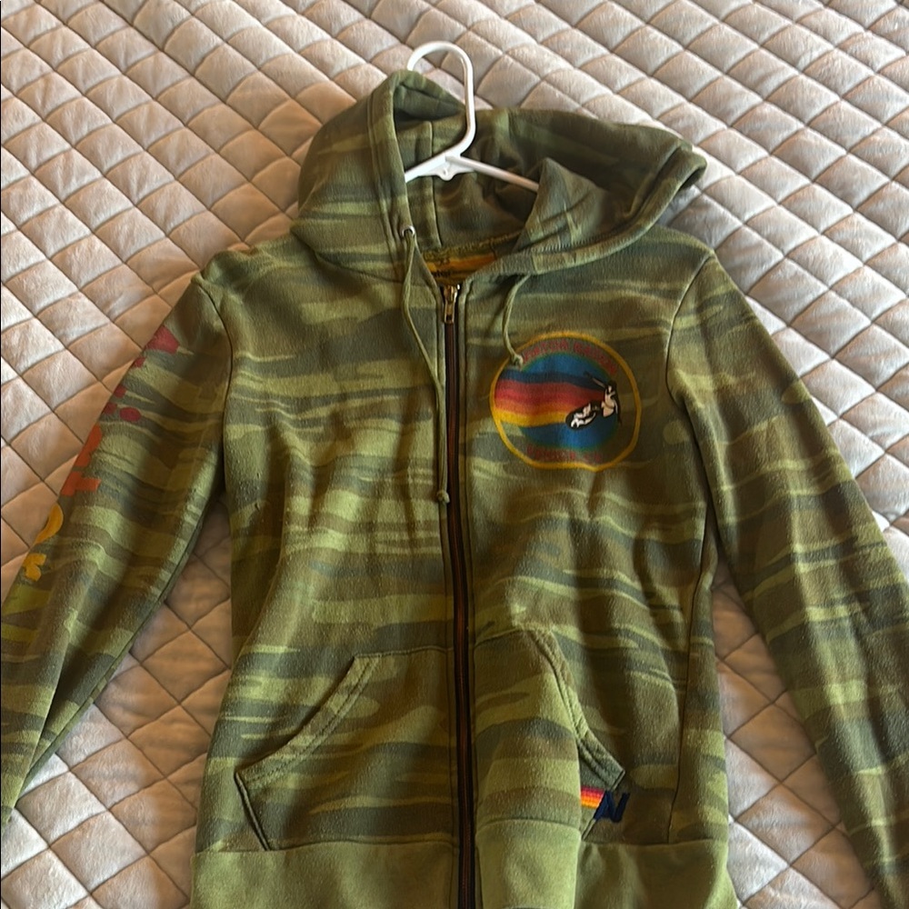 Aviator nation Stylish Green Hoodie with Rainbow Patch